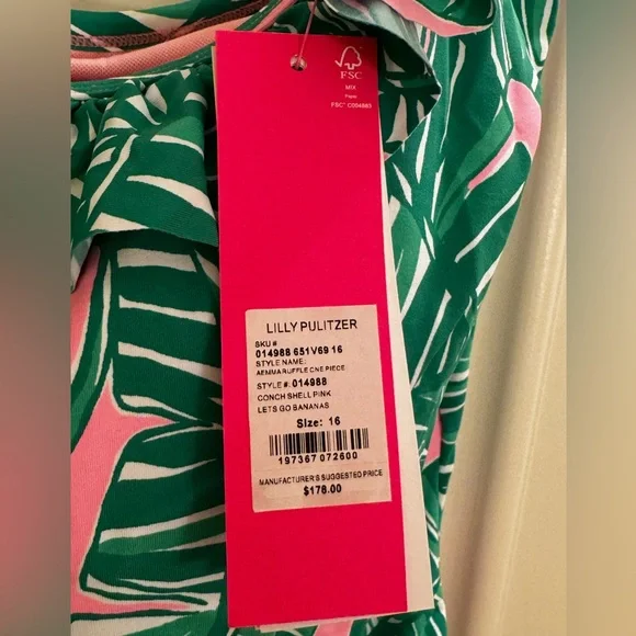 Aemma Ruffle One-Piece Swimsuit in Green & Conch Shell Pink - Picture 6 of 7